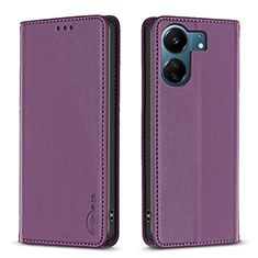 Funda de Cuero Cartera con Soporte Carcasa B22F para Xiaomi Poco C65 Morado