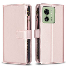 Funda de Cuero Cartera con Soporte Carcasa B23F para Motorola Moto Edge 40 5G Oro Rosa