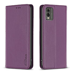 Funda de Cuero Cartera con Soporte Carcasa B23F para Nokia C210 Morado