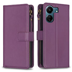 Funda de Cuero Cartera con Soporte Carcasa B23F para Xiaomi Poco C65 Morado