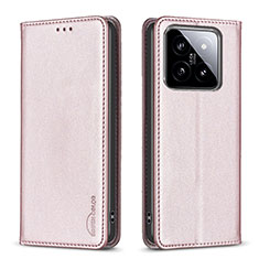 Funda de Cuero Cartera con Soporte Carcasa B24F para Xiaomi Mi 14 Pro 5G Oro Rosa