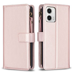 Funda de Cuero Cartera con Soporte Carcasa B25F para Motorola Moto G73 5G Oro Rosa