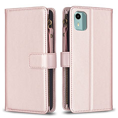 Funda de Cuero Cartera con Soporte Carcasa B25F para Nokia C12 Plus Oro Rosa