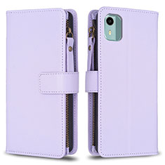 Funda de Cuero Cartera con Soporte Carcasa B25F para Nokia C12 Plus Purpura Claro