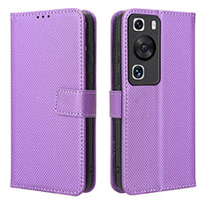 Funda de Cuero Cartera con Soporte Carcasa BY1 para Huawei P60 Morado