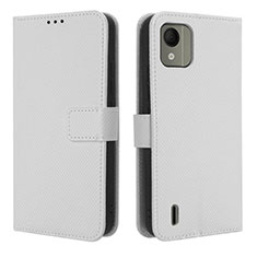 Funda de Cuero Cartera con Soporte Carcasa BY1 para Nokia C110 Blanco