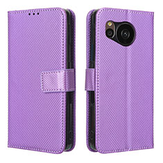 Funda de Cuero Cartera con Soporte Carcasa BY1 para Sharp Aquos Sense7 Morado