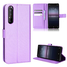 Funda de Cuero Cartera con Soporte Carcasa BY1 para Sony Xperia 1 II Morado