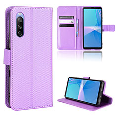 Funda de Cuero Cartera con Soporte Carcasa BY1 para Sony Xperia 10 III Morado