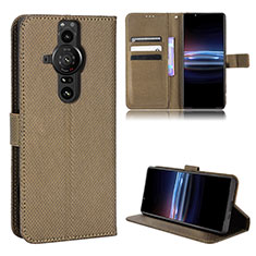 Funda de Cuero Cartera con Soporte Carcasa BY1 para Sony Xperia PRO-I Marron