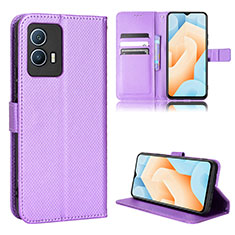 Funda de Cuero Cartera con Soporte Carcasa BY1 para Vivo iQOO U5 5G Morado