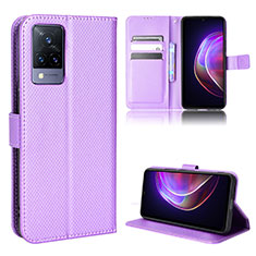 Funda de Cuero Cartera con Soporte Carcasa BY1 para Vivo V21 5G Morado