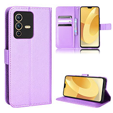 Funda de Cuero Cartera con Soporte Carcasa BY1 para Vivo V23 5G Morado