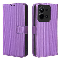 Funda de Cuero Cartera con Soporte Carcasa BY1 para Vivo V25 5G Morado