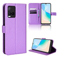 Funda de Cuero Cartera con Soporte Carcasa BY1 para Vivo Y21G Morado