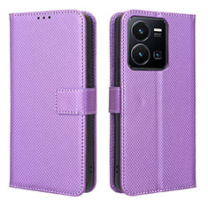 Funda de Cuero Cartera con Soporte Carcasa BY1 para Vivo Y35 4G Morado