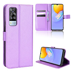 Funda de Cuero Cartera con Soporte Carcasa BY1 para Vivo Y53s 4G Morado