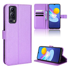 Funda de Cuero Cartera con Soporte Carcasa BY1 para Vivo Y72 5G Morado