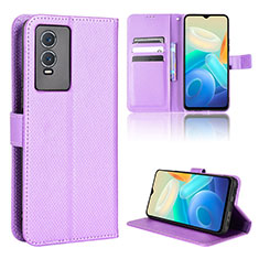 Funda de Cuero Cartera con Soporte Carcasa BY1 para Vivo Y74s 5G Morado