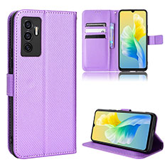 Funda de Cuero Cartera con Soporte Carcasa BY1 para Vivo Y75 4G Morado