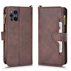 Funda de Cuero Cartera con Soporte Carcasa BY2 para Oppo Find X3 5G Marron