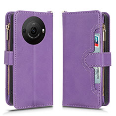 Funda de Cuero Cartera con Soporte Carcasa BY2 para Sharp Aquos R8 Pro Morado