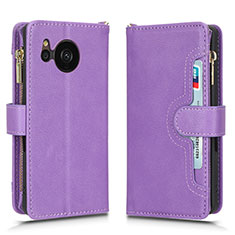 Funda de Cuero Cartera con Soporte Carcasa BY2 para Sharp Aquos Sense7 Plus Morado