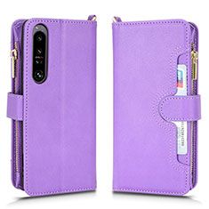 Funda de Cuero Cartera con Soporte Carcasa BY2 para Sony Xperia 1 IV Morado