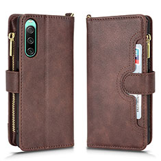 Funda de Cuero Cartera con Soporte Carcasa BY2 para Sony Xperia 10 IV SOG07 Marron