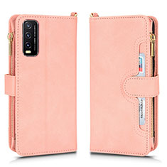 Funda de Cuero Cartera con Soporte Carcasa BY2 para Vivo Y12s Oro Rosa