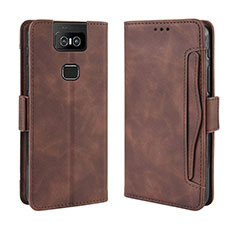 Funda de Cuero Cartera con Soporte Carcasa BY3 para Asus Zenfone 6 ZS630KL Marron