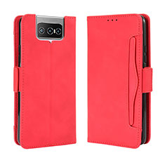 Funda de Cuero Cartera con Soporte Carcasa BY3 para Asus ZenFone 8 Flip ZS672KS Rojo