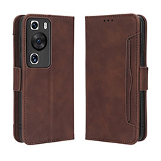 Funda de Cuero Cartera con Soporte Carcasa BY3 para Huawei P60 Marron