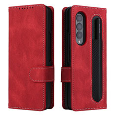 Funda de Cuero Cartera con Soporte Carcasa BY3 para Samsung Galaxy Z Fold3 5G Rojo
