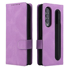 Funda de Cuero Cartera con Soporte Carcasa BY3 para Samsung Galaxy Z Fold4 5G Morado