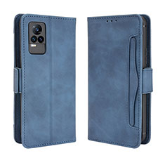 Funda de Cuero Cartera con Soporte Carcasa BY3 para Vivo V21e 4G Azul