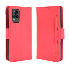 Funda de Cuero Cartera con Soporte Carcasa BY3 para Vivo V21e 4G Rojo