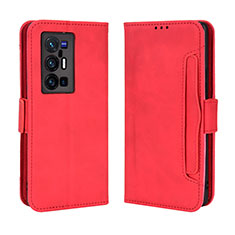 Funda de Cuero Cartera con Soporte Carcasa BY3 para Vivo X70 Pro+ Plus 5G Rojo