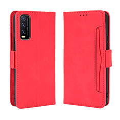 Funda de Cuero Cartera con Soporte Carcasa BY3 para Vivo Y12G Rojo