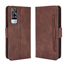 Funda de Cuero Cartera con Soporte Carcasa BY3 para Vivo Y53s 4G Marron