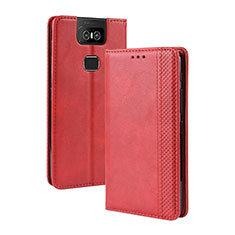 Funda de Cuero Cartera con Soporte Carcasa BY4 para Asus Zenfone 6 ZS630KL Rojo