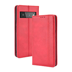 Funda de Cuero Cartera con Soporte Carcasa BY4 para Google Pixel 6 5G Rojo