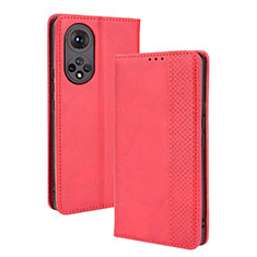 Funda de Cuero Cartera con Soporte Carcasa BY4 para Huawei Honor 50 5G Rojo