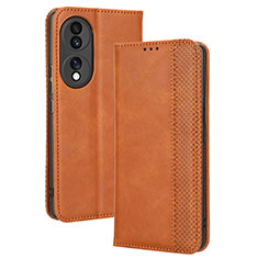 Funda de Cuero Cartera con Soporte Carcasa BY4 para Huawei Honor 70 5G Marron