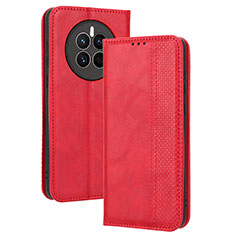 Funda de Cuero Cartera con Soporte Carcasa BY4 para Huawei Mate 50 Rojo