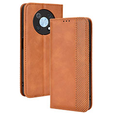 Funda de Cuero Cartera con Soporte Carcasa BY4 para Huawei Nova Y90 Marron