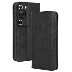 Funda de Cuero Cartera con Soporte Carcasa BY4 para Huawei P60 Negro