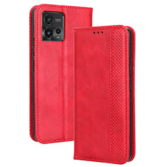 Funda de Cuero Cartera con Soporte Carcasa BY4 para Motorola Moto G72 Rojo