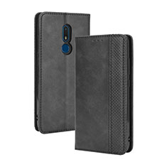 Funda de Cuero Cartera con Soporte Carcasa BY4 para Nokia C3 Negro