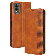 Funda de Cuero Cartera con Soporte Carcasa BY4 para Nokia C32 Marron